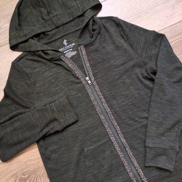 Juicy Couture Tops - Juicy Couture‎ Hoodie Olive Green Rhinestone Zip Up Hoodie Sweatshirt Jeweled M